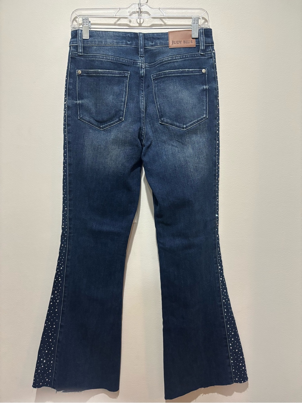 Judy Blue Rhinestone Side Detail Flare Jean Festival Glam Denim Western Stretch - Picture 9 of 13